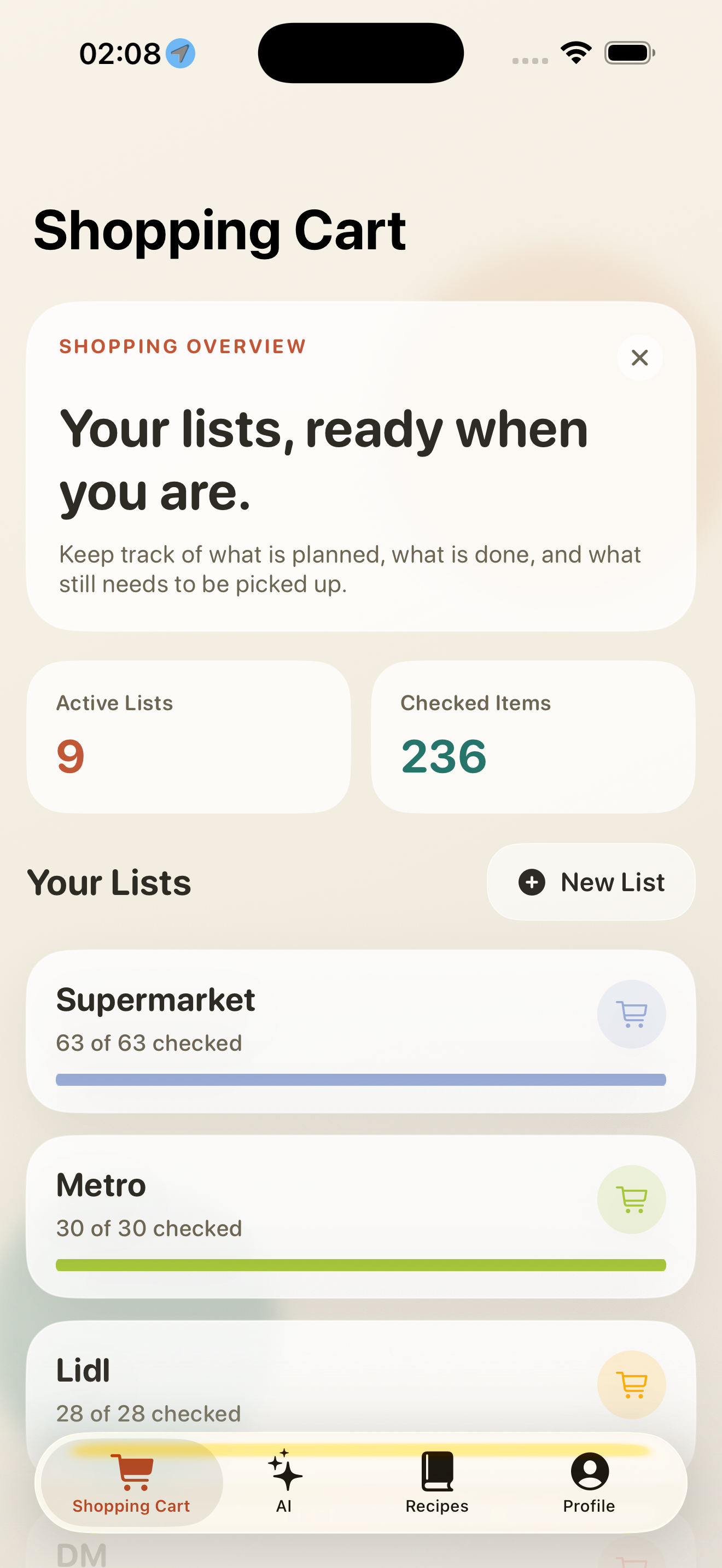 Shopping Cart App - Home Screen